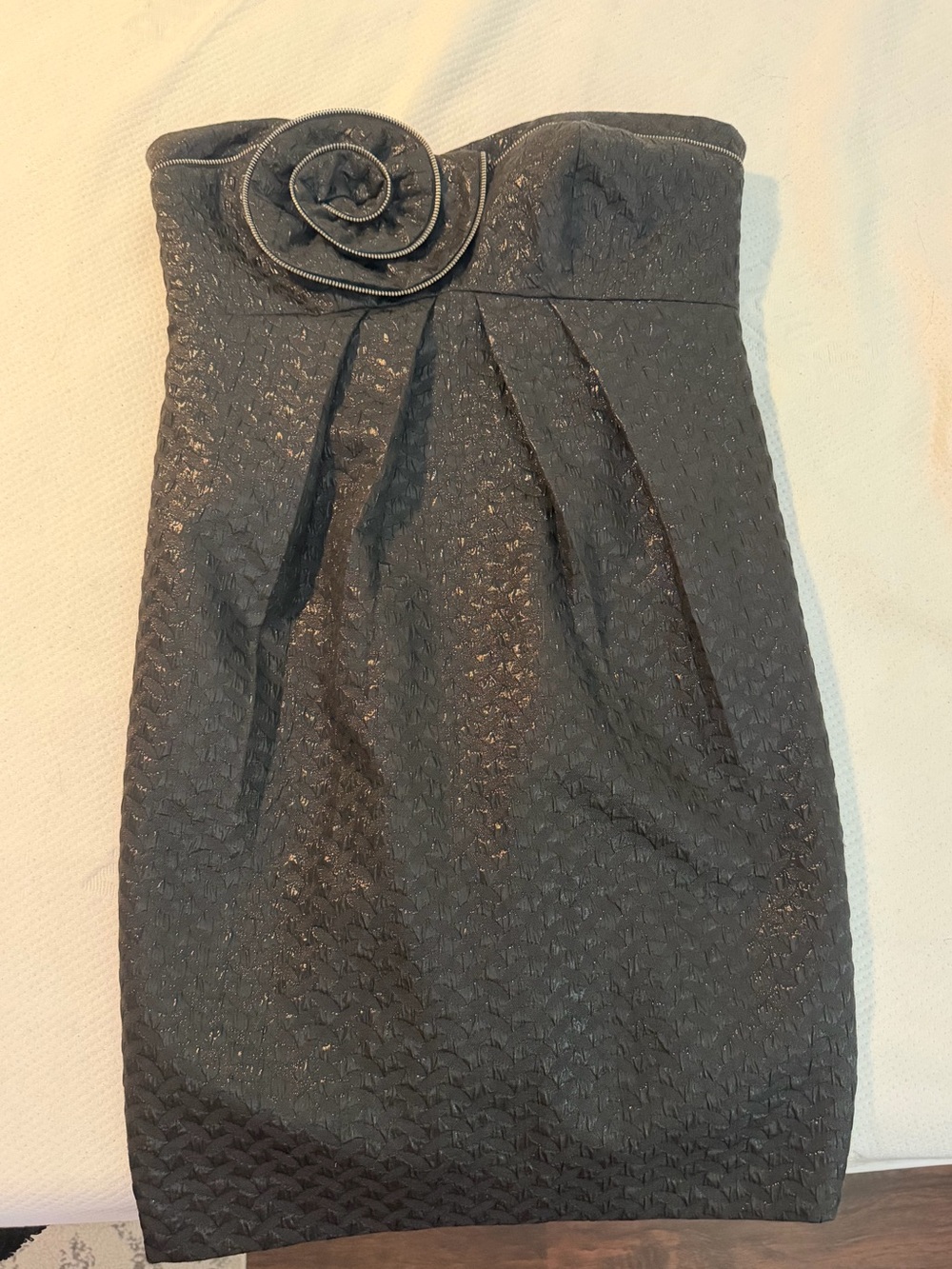 5/48 Strapless Black Textured Cocktail Dress with Rosette